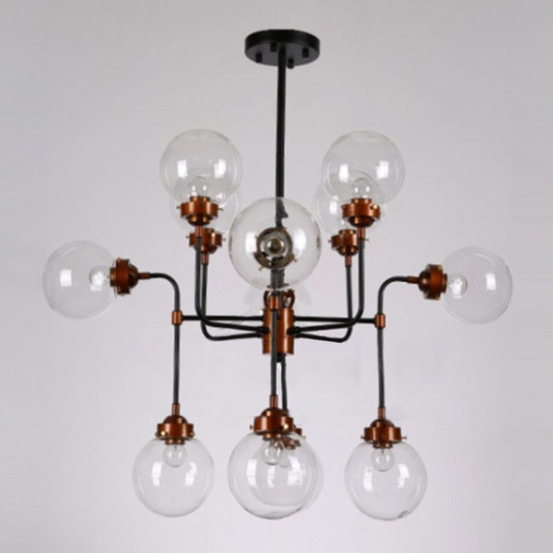 Industrial Sphere Ceiling Hanging Light Fixture with Glass Shade for Living Room