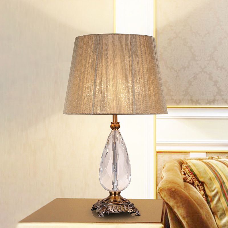 Contemporary 1 Bulb Table Light Beige Wide Flare Small Desk Lamp with Fabric Shade