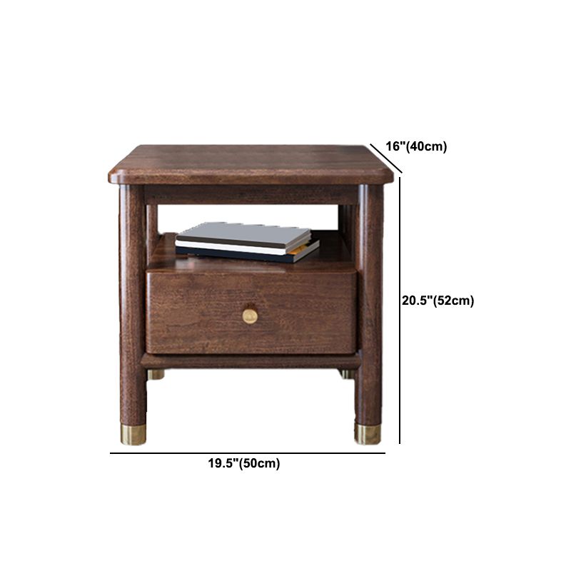 Modern Solid Wood Nightstand Drawer Storage Walnut Legs Included Night Table in Brown