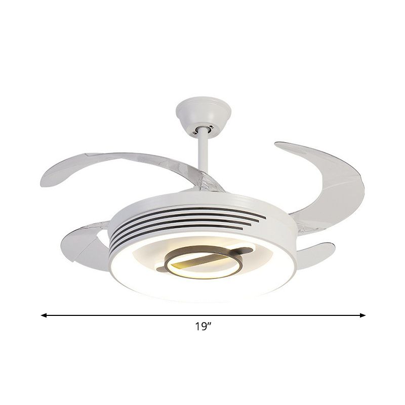 19" Wide Acrylic Geometric Semi Flush Contemporary LED White Pendant Fan Light Fixture with 4 Blades