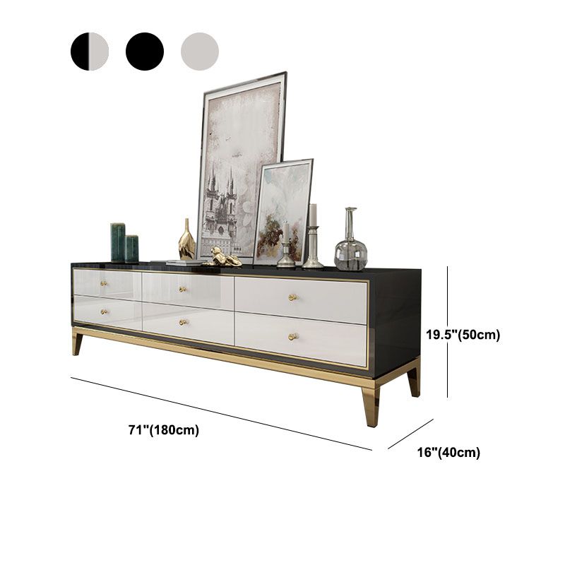 Glam Glossy TV Console Stainless Steel Frame Glass Top TV Stand with Drawers