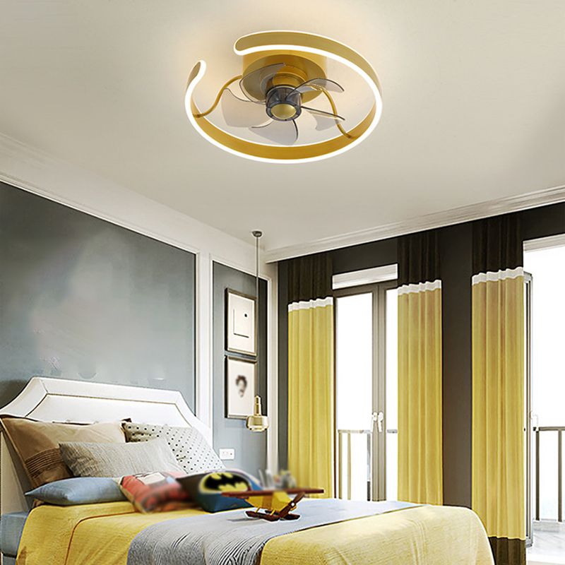 5-Blade Modern Ceiling Fan Golden LED Fan with Light for Foyer