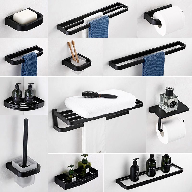 Contemporary Style Black Bathroom Accessory Set Metal Towel Bar