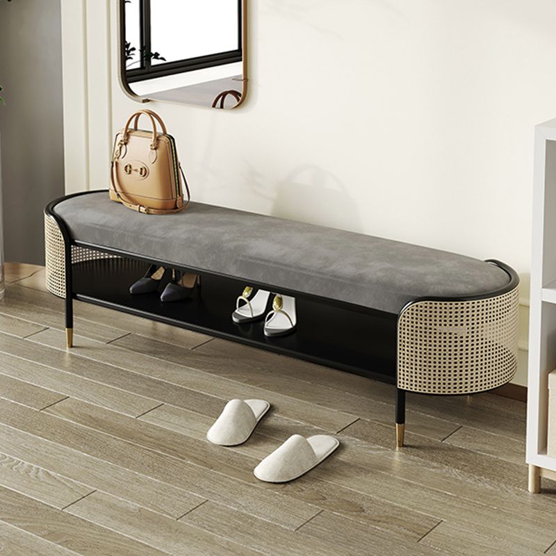 Modern Solid Color Entryway Bench Upholstered Grey Bench with Storage