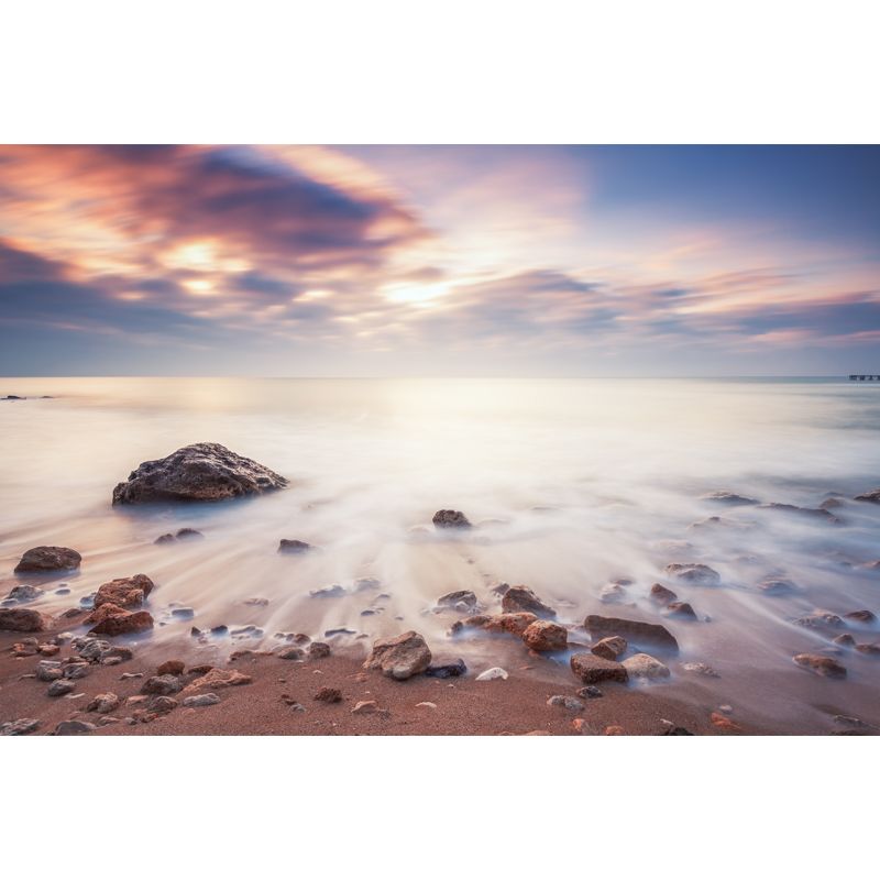 Evening Tide with Rock Mural Tropix Smooth Wall Decor in White for Living Room, Optional Size