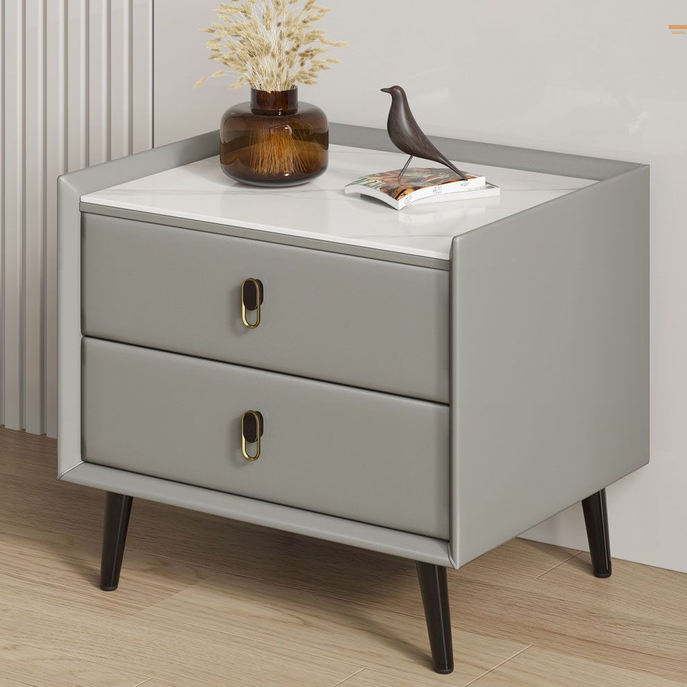 Slate Top Standard Nightstand Solid Wood 2 Drawers Kids Bedside Table