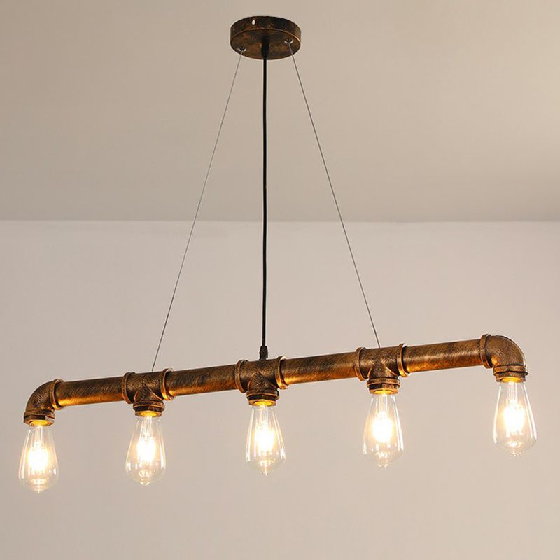 Metal Ceiling Chandelier Industrial Rust Piping Dining Room Hanging Light Fixture