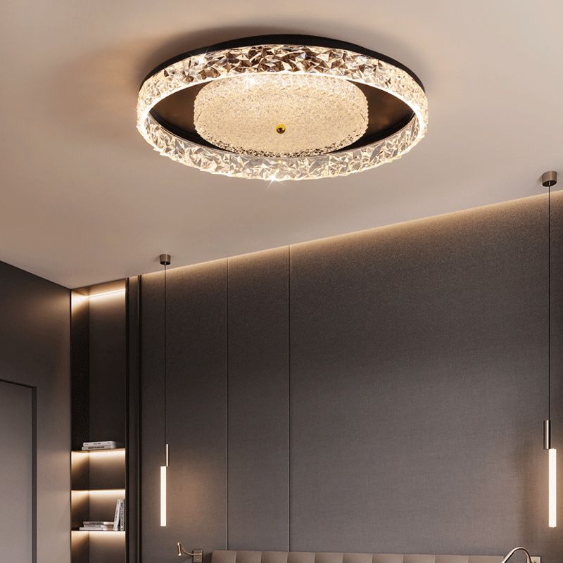 Contemporary Ceiling Light Round LED Flush Mount Light with Crystal for Living Room