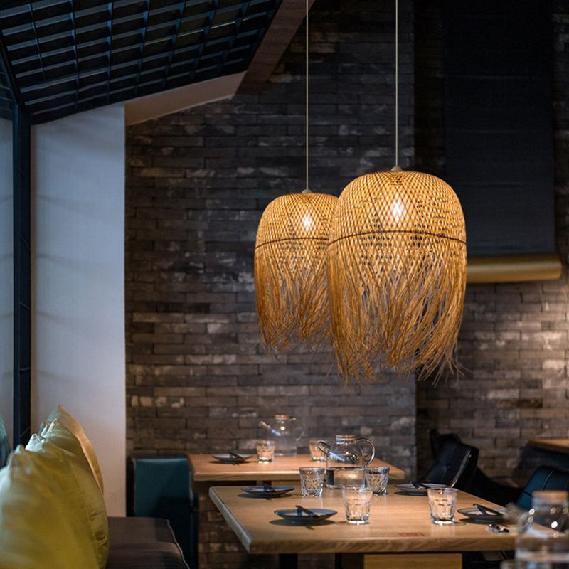 Chinese Handmade Pendant Lighting Fixtures Rattan Hanging Light with Hanging Cord for Restaurant