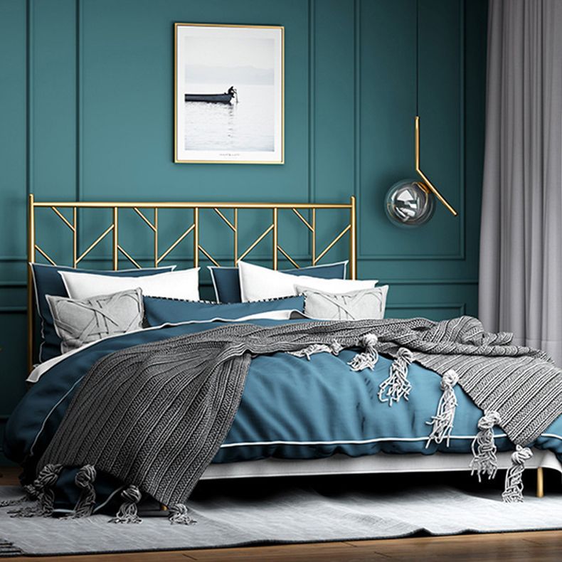 Scandinavian Iron Frame Bed with Open-Frame Headboard and Tall Clearance