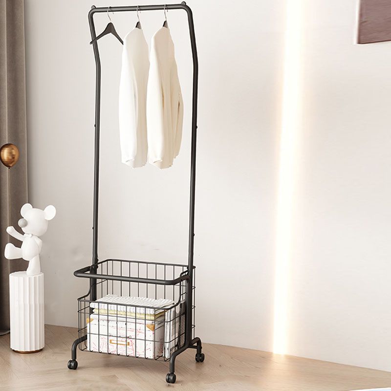 Modern Entryway Kit Coat Hanger Castors and Basket Storage Shelf Coat Rack