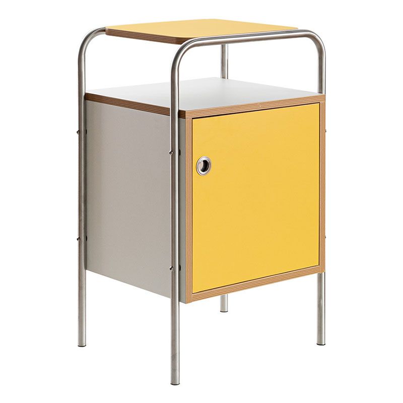 Contemporary Yellow Wooden Night Table with 1 Cabinet for Bedroom