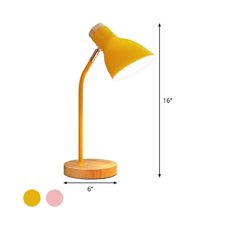 Wide Flare Table Light Macaron Metal 1 Bulb Pink/Yellow Small Desk Lamp with Rotating Node