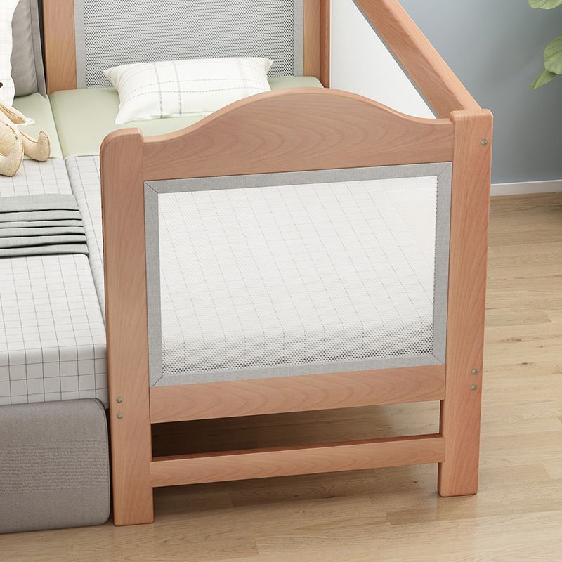 Scandinavian Panel Bed in Natural Solid Wood Bed with Guardrail