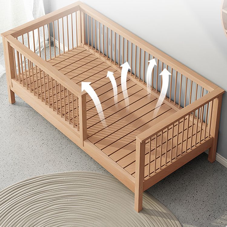 Modern Solid Wood Baby Crib Beech Nursery Bed with Guardrail