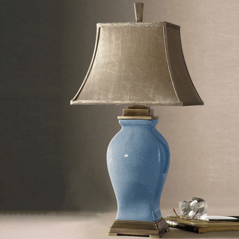 1 Bulb Bedside Table Light Modernist Blue Small Desk Lamp with Flared Fabric Shade