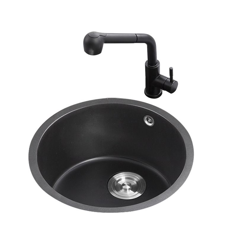 Quartz Kitchen Sink Round Single Bowl Kitchen Sink with Basket Strainer