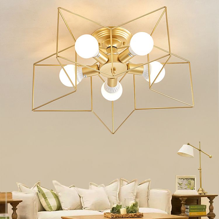 Modern Star Shape Semi Flush Mount Lighting Metal 5 Lights Semi Flush Light Fixtures