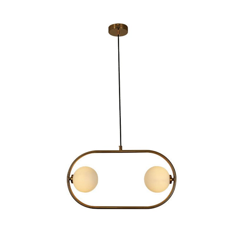 Modern Globe Hanging Chandelier Frosted Glass 2 Bulbs Bedroom LED Ceiling Pendant Light in Gold