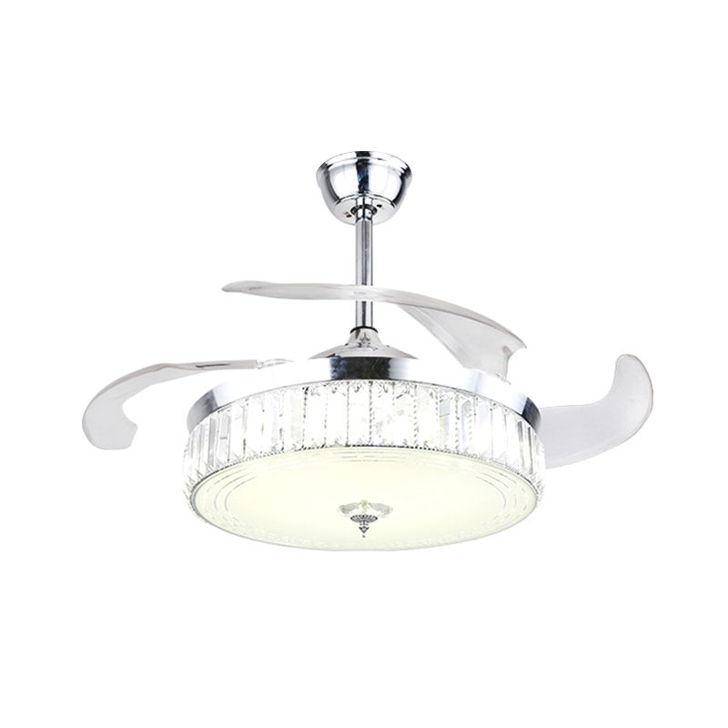 Cirkel hanger ventilator verlichtingsarmatuur minimalistische kristallen rechthoek 19 "W LED Restaurant Semi Flush in Chrome, 3 Blades