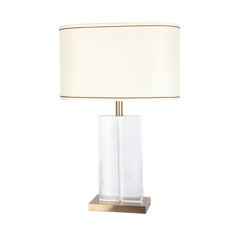 Shaded Fabric Desk Lamp Modern 1 Head Gold Table Light, Rectangle Clear Crystal Base