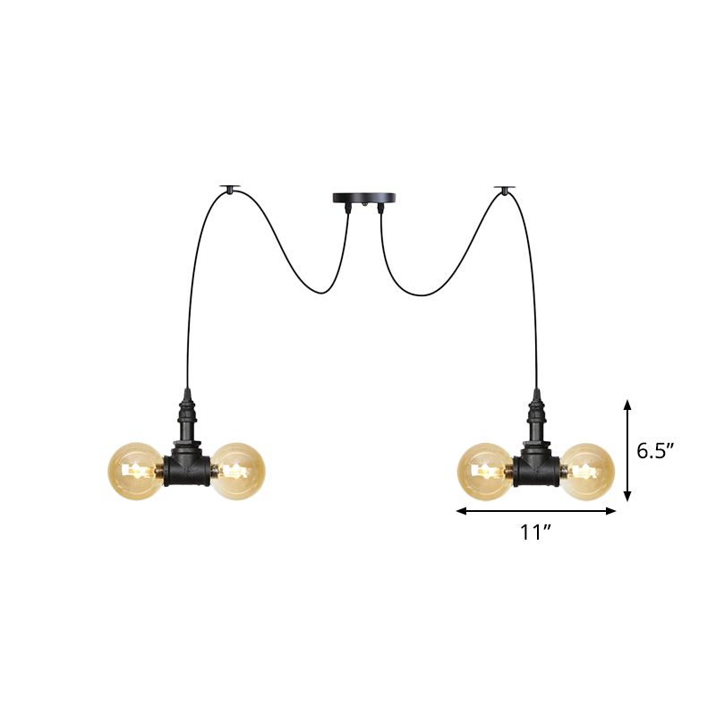 4/6/12 Bulbes Multi suspension de luminaire industriel Orbe Amber Swag Plafond Pendant en noir