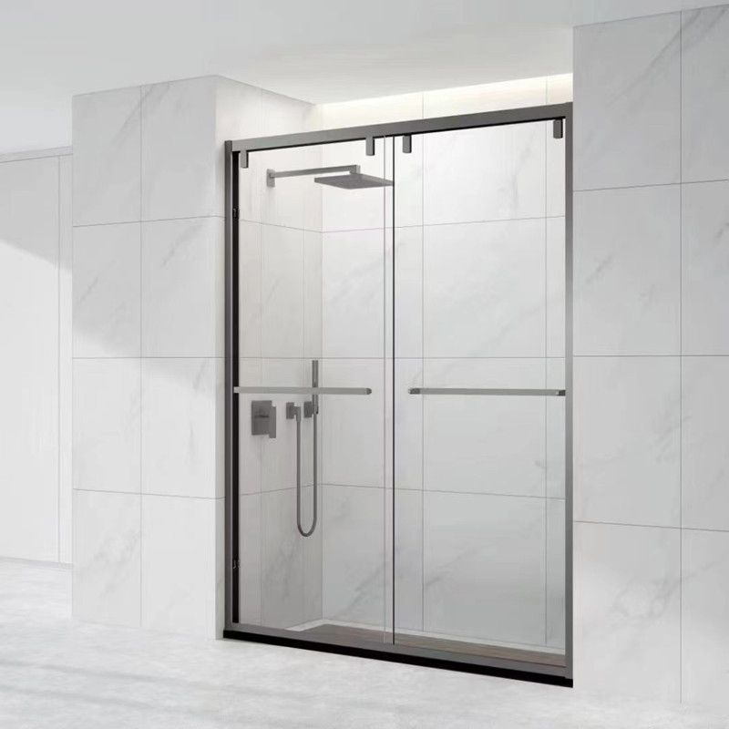 Double Shift Thickened Tempered Glass Shower Door, Semi Frameless Stainless Steel