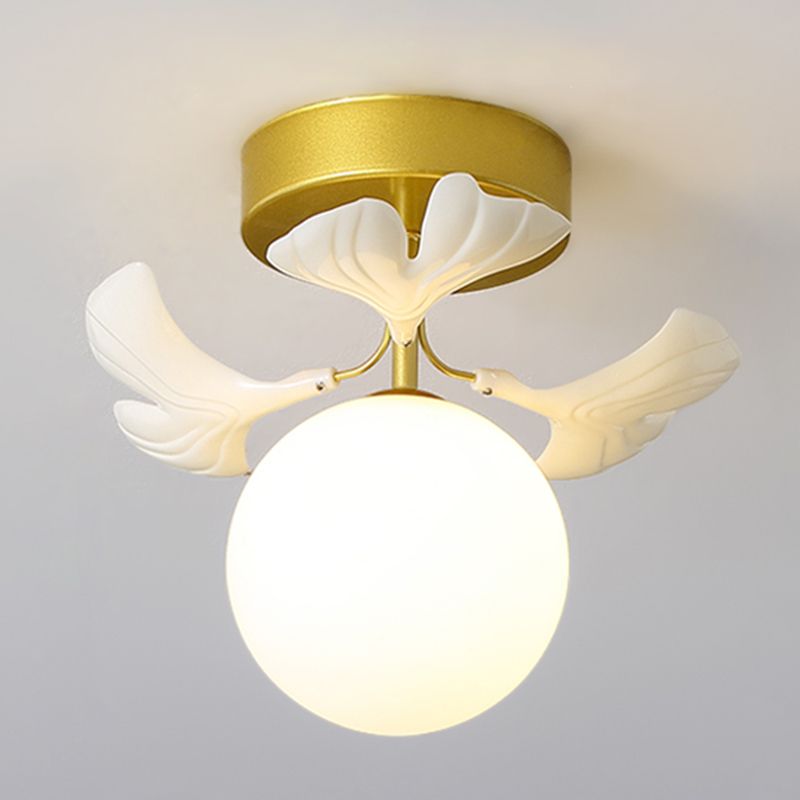 Simplicity Round Ceiling Mount Light Fixture Glass Bedroom Semi Flush Light Fixture in White