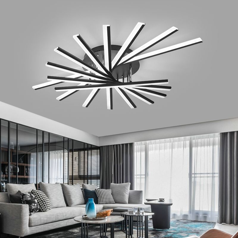 Aluminum Living  Room LED Flush Ceiling Lights Linear Modern Black Flush Mount