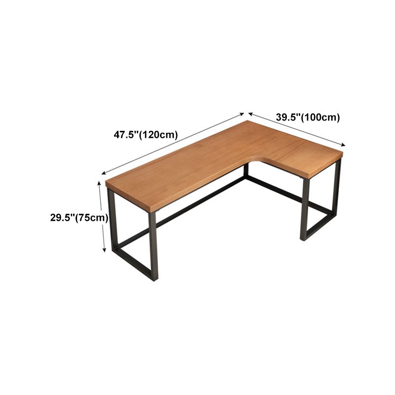 Solid Wood Writing Desk Industrial Style L-Shape Office Desk with Trestle Base