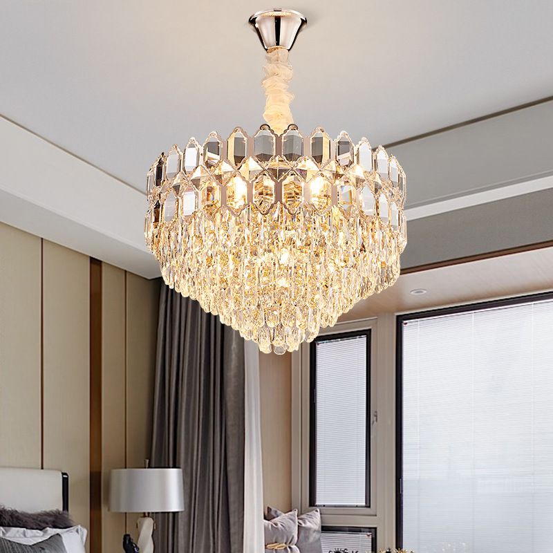 Modern 6 Lights Hanging Light Fixture with Crystal Shade Gold Conical Chandelier Light