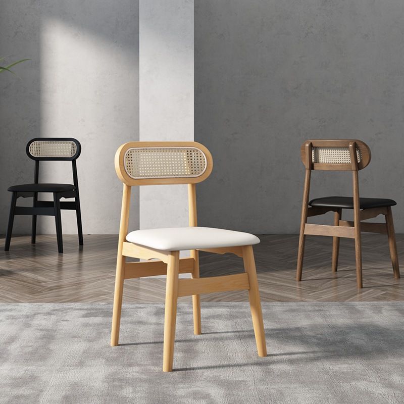 Rattan Dining Chairs Open Back Dining Side Furniture with Wood Legs in Matte Finish