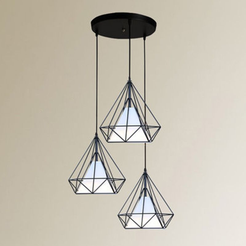 3 luci Diamond Cage Impiccamento Luci a sospensione in stile industriale Luci a soffitto in metallo in metallo