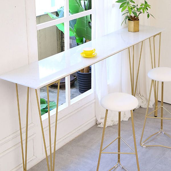 White Glam Style Bar Table in Iron and Wood Bar Indoor Bar Counter