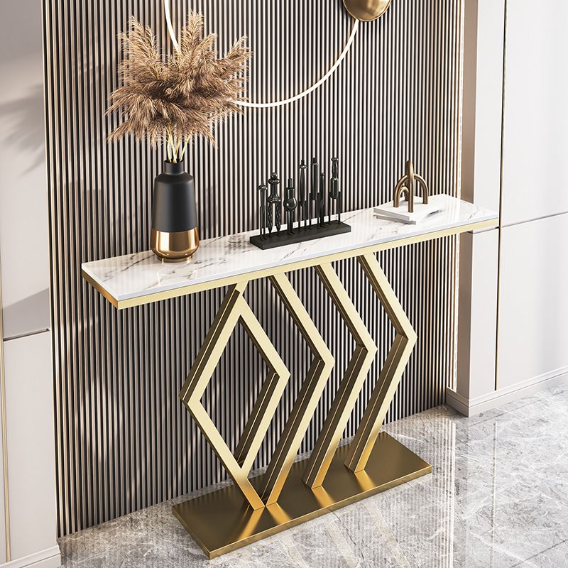 Glam Pedestal Slate Rectangle Scratch Resistant Gold Console Table