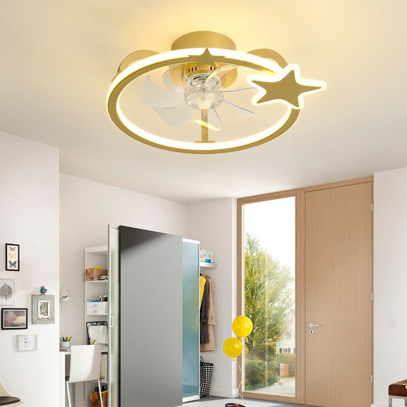 Metal Ceiling Fan Lamp Kids Style LED Ceiling Mounted Light for Bedroom