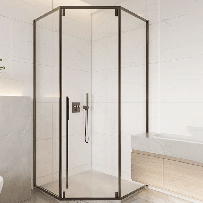 Matte Black Folding Shower Door, Side Opening Tempered Glass Shower Door