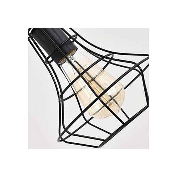 1 Head Pendant Lamp Antique Style Open Cage Metal Hanging Light Fixture in Black for Hallway