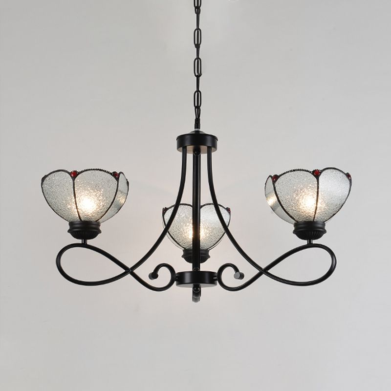 Tiffany Scalloped Chandelier Lamp 3/6/8 Lights Frosted Glass Hanging Light Fixture in Black