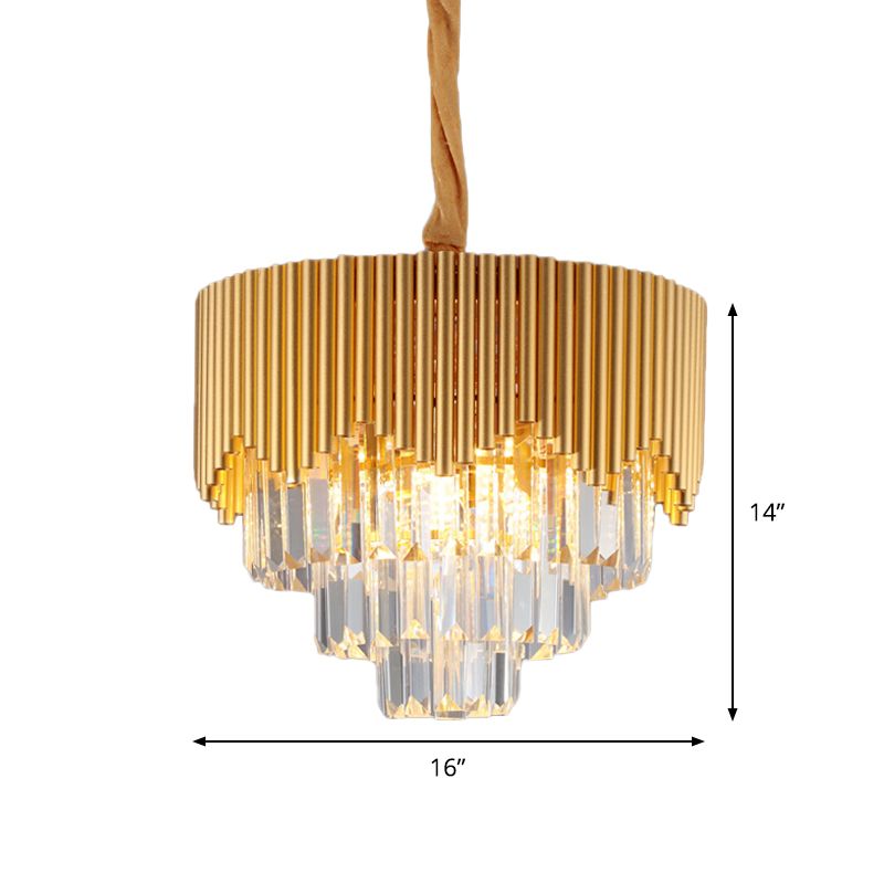 4/6/8 têtes Clean Crystal Prisms Chandelier Modern Gold Finish Taperred Great Room Suspension Pendentif, 16 "/19.5" /23.5 "de large