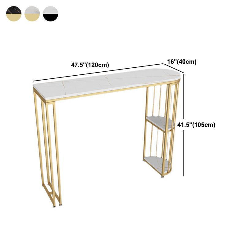 Glam Style Bar Table Stone Top Indoor Bistro Table with Storage Rack