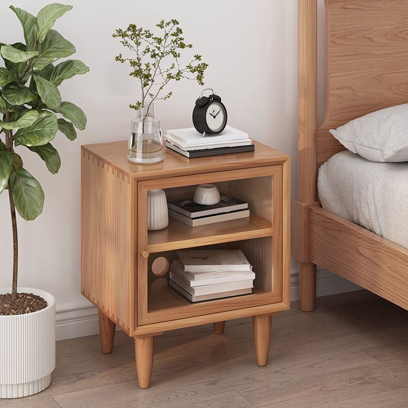 Wooden Night Table Modern Minimalist Bedside Table with Cabinet