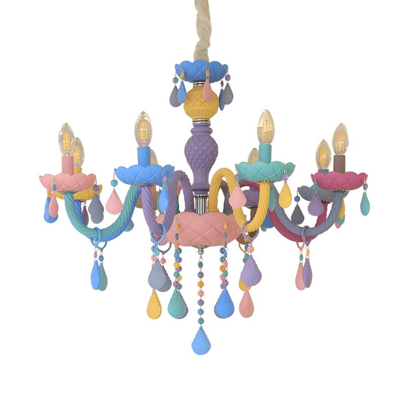 Candle-Shape Pendant Chandelier Nordic Style Stainless Steel Kids Bedroom Hanging Chandelier in Multi-Color