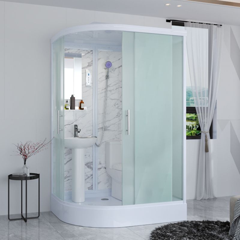 Sliding Shower Enclosure Framed Shower with Tempered Glass in White without Toilet