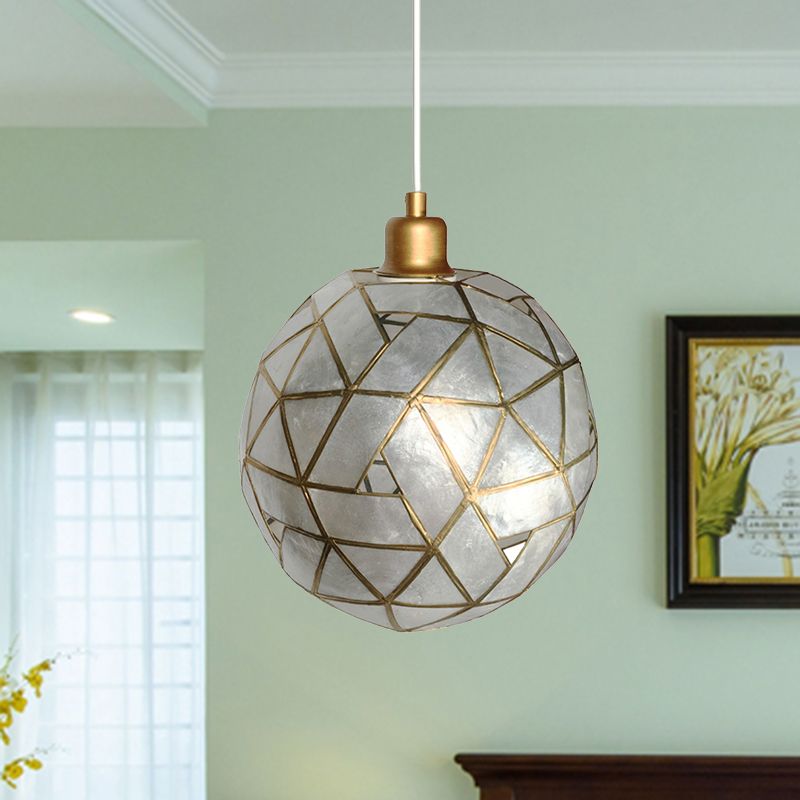 1 Light Dining Room Hanging Ceiling Light with Ball Shell Shade Gold Pendant Lamp