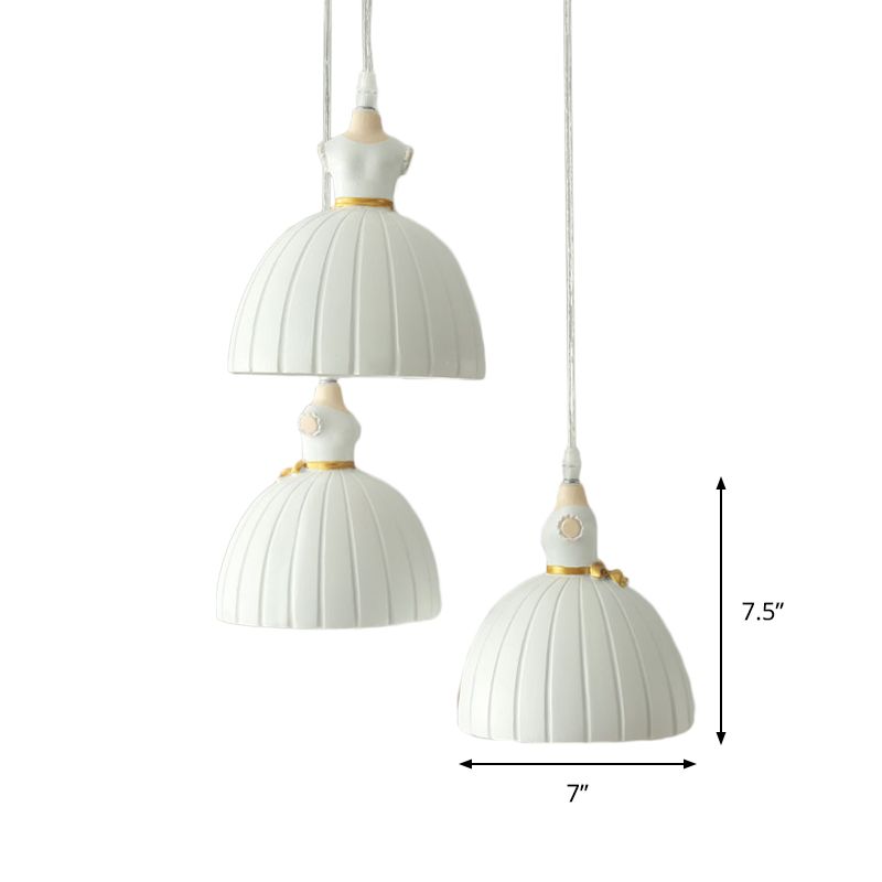 Gonna da balletto a grappolo a sospensione leggera per bambini in resina a 3 teste lampada a sospensione del soffitto in bianco in bianco