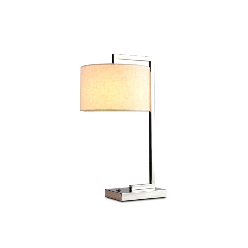 LED Cylinder Reading Light Modernism Fabric Task Lighting in Beige with Metal Base