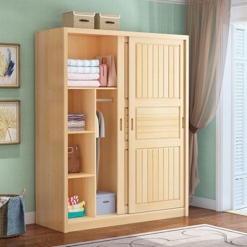 Pine Solid Wood Kids Closet Light Wood Wardrobe Closet with Sliding Door