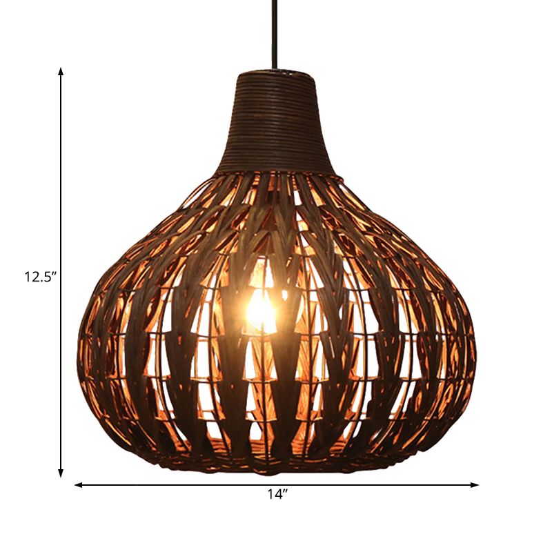 Hand-Woven Rattan Gourd Hanging Pendant Lamp Rustic 1 Light Hanging Fixture for Restaurant