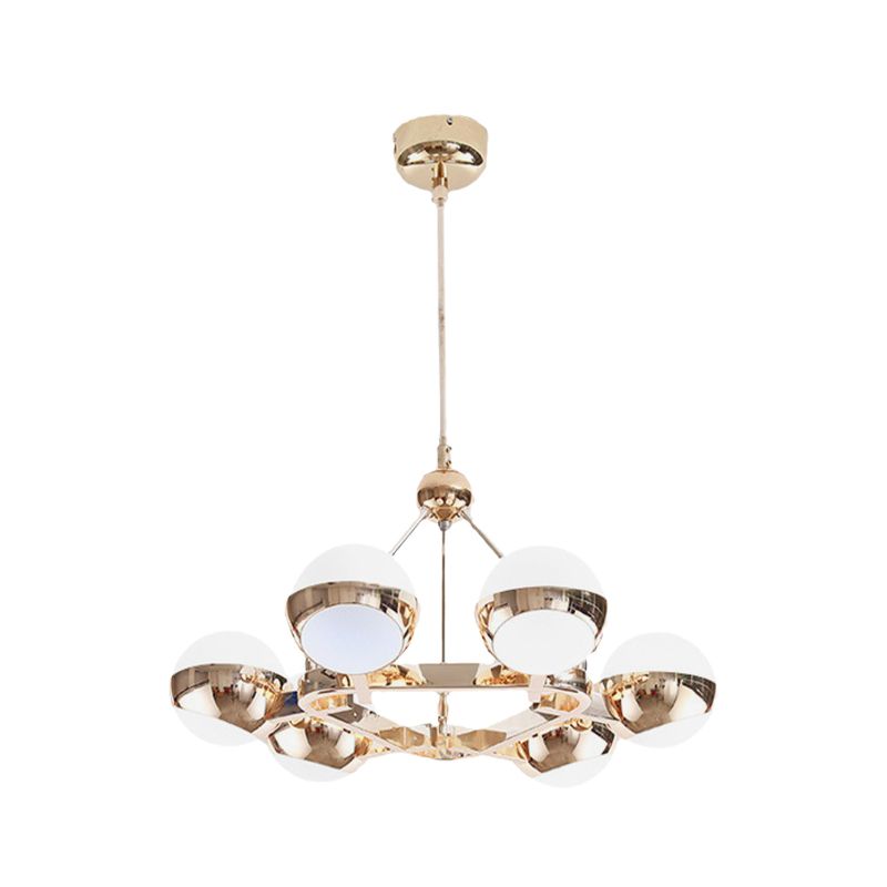 Stunning Ring Hanging Lamp with Orb Frosted Glass Shade 6/9 Lights Metal Chandelier in Gold for Hotel